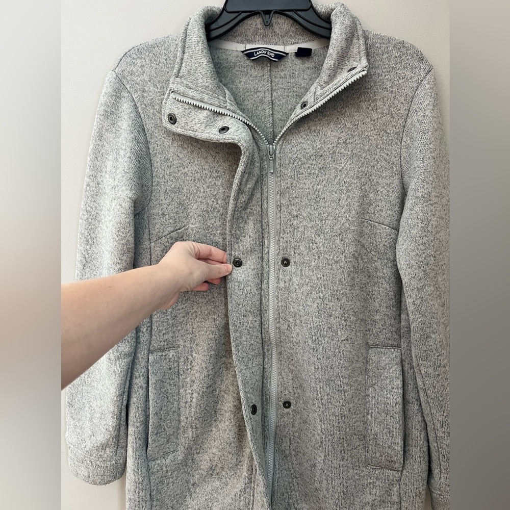 Land's End Women's Sweater Fleece Grey Coat Size M - Picture 6 of 11